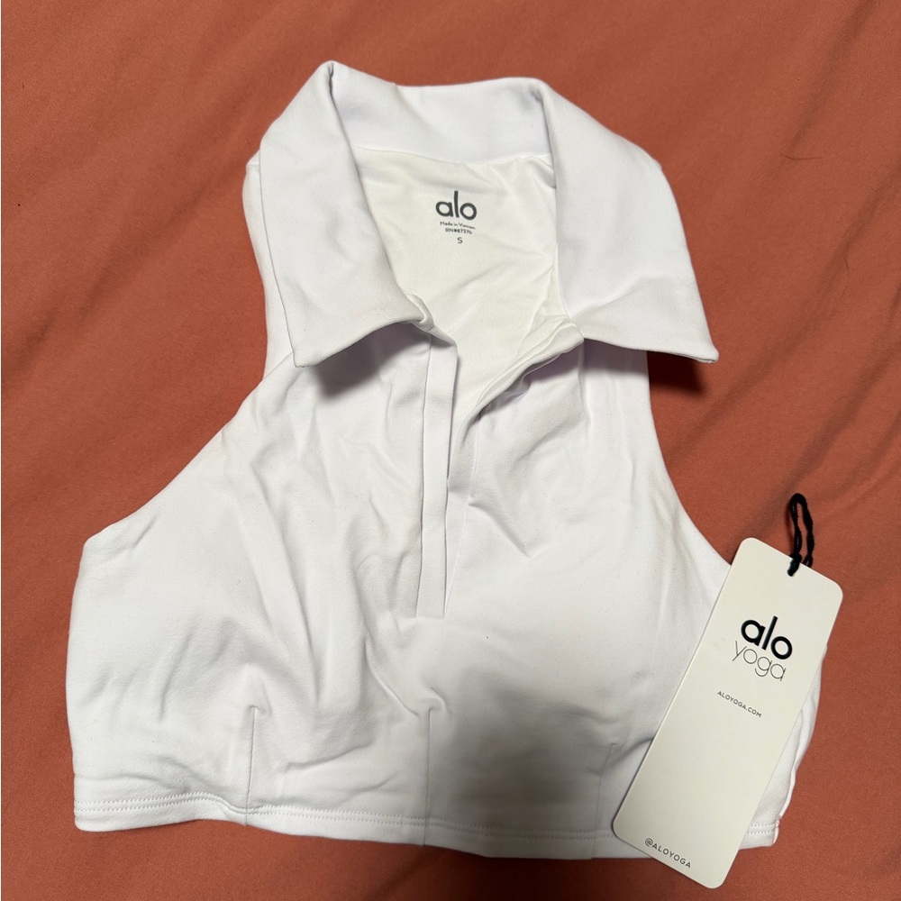 ALO Yoga White Collared Crop Top